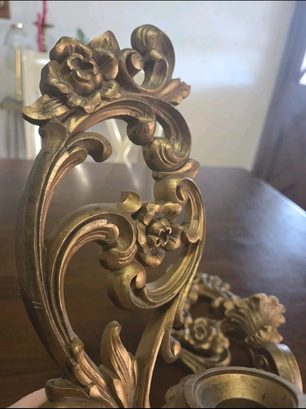 Homco 4118 Vintage Gold Wall Sconce Candle Holder Ornate Resin USA 15”(C34)